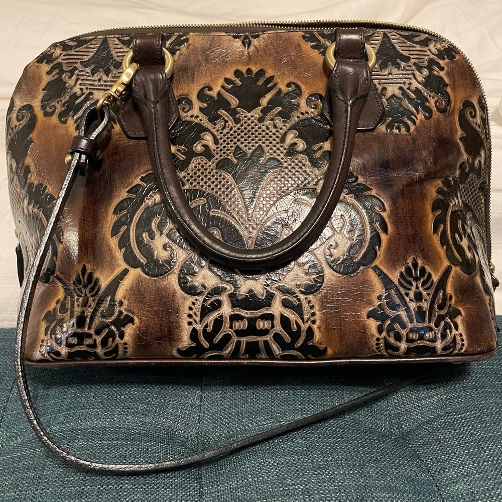 ✨RARE Brahmin Vivian- Espresso Fresco handbag black & brown embossed leather✨ - Picture 4 of 13
